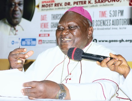 The Most Rev. Dr Peter K. Sarpong, Metropolitan Archbishop Emeritus of the Kumasi Catholic Archdiocese, delivering his address during the Ephraim Amu Memorial Lecture. Picture: MAXWELL OCLOO